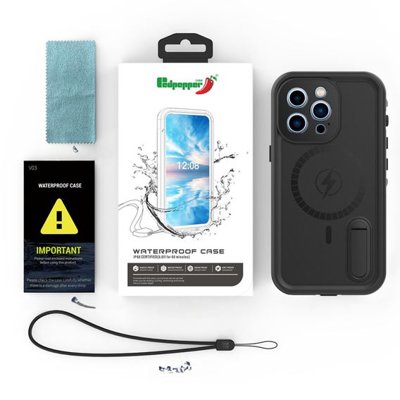 Etui wodoodporne do iPhone 13 Pro Max, Redpepper, do MagSafe, czarne