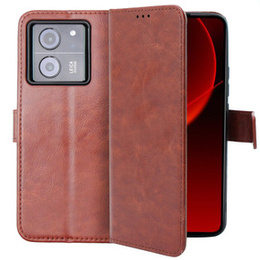 Zestaw Etui z klapką do Xiaomi 13T / 13T Pro, Crazy Horse Wallet, brązowe + Szkło