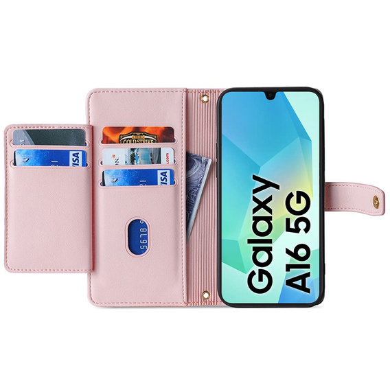 Etui z klapką do Samsung Galaxy A16 / A16 5G, Wallet Zipper Pocket, różowe