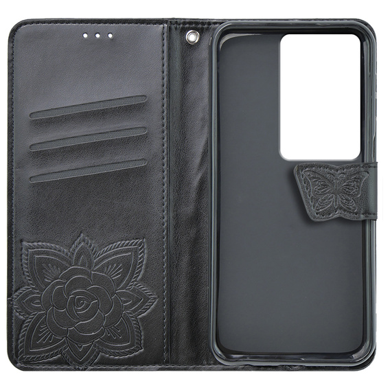 Etui z klapką do Oppo A79 5G, Butterfly, czarne