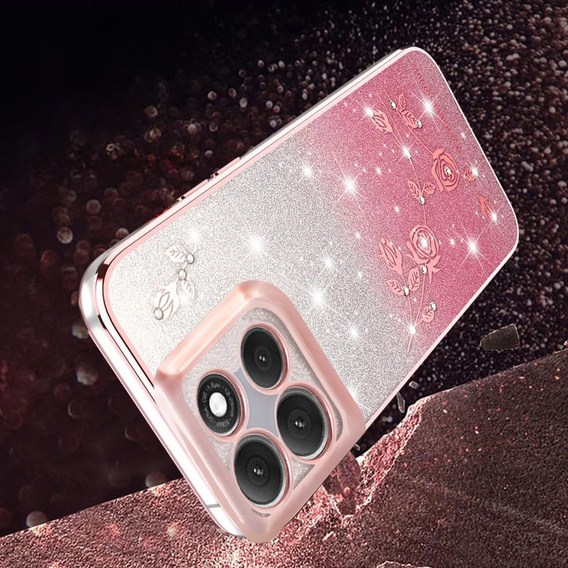 Etui do Motorola Moto G86 5G, Glitter Flower, różowe rose gold