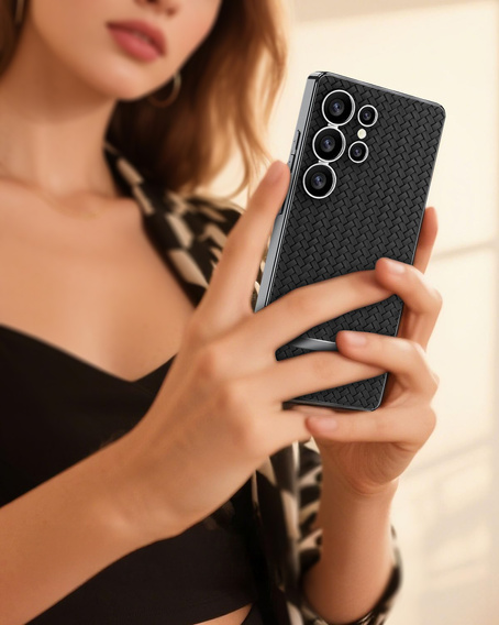 Etui do Samsung Galaxy S25 Ultra, GKK Woven Leather, czarne