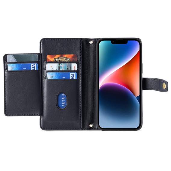 Etui z klapką do iPhone 15, Wallet Zipper Pocket, czarne