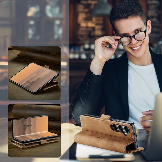Etui CASEME do Samsung Galaxy Z Fold7 5G, Leather Wallet Case, brązowe