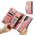 Etui CASEME do Samsung Galaxy S25 Ultra, Retro Leather Wallet, z paskiem, różowe