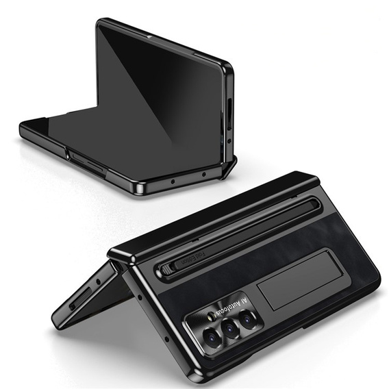 Etui skórzane do Samsung Galaxy Z Fold7 5G, z podstawką, szkłem i rysikiem, czarne