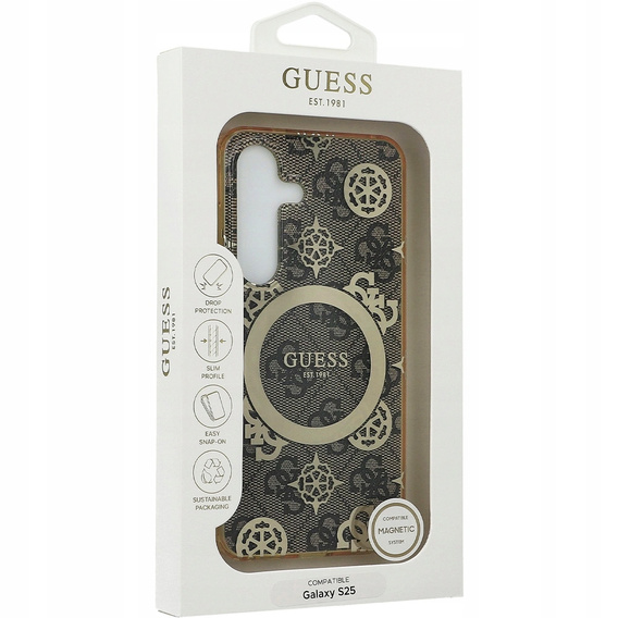 Etui GUESS do Samsung Galaxy S25, Magnetic IML Peony, brązowe