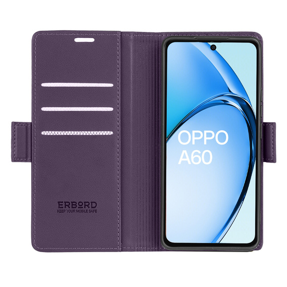 Etui do Oppo A60, ERBORD Glossy Litchi, portfel z klapką, fioletowe