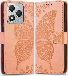 Etui z klapką do Honor 400 Lite, Butterfly, różowe rose gold