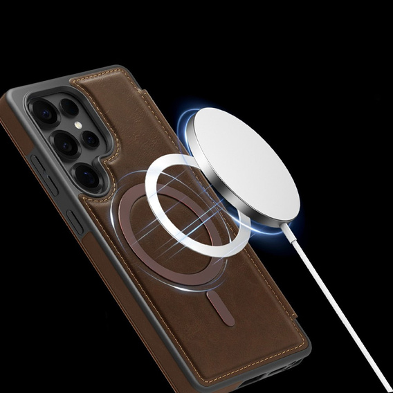 Skórzane etui do Samsung Galaxy S25 Ultra z MagSafe i blokadą RFID – Kawowe