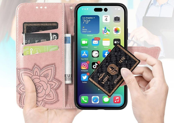 Etui z klapką do Samsung Galaxy S24 FE, Butterfly, różowe rose gold