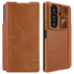 Etui z klapką NILLKIN do Samsung Galaxy Z Fold7, CamShield Qin Pro, skórzane z rysikiem, brązowe