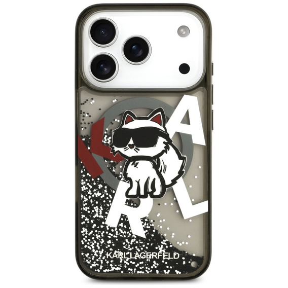 Etui Karl Lagerfeld do iPhone 17 Pro, Liquid Glitter Choupette MagSafe, czarne