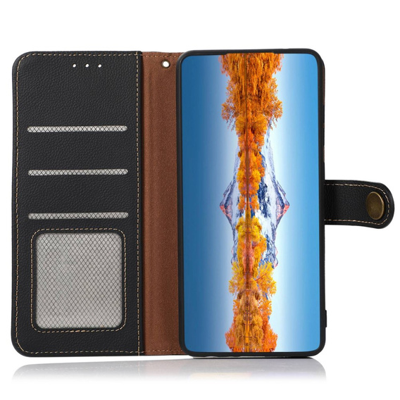 Skórzane Etui KHAZNEH RFID do Xiaomi Poco F6 Pro, Litchi Texture, czarne