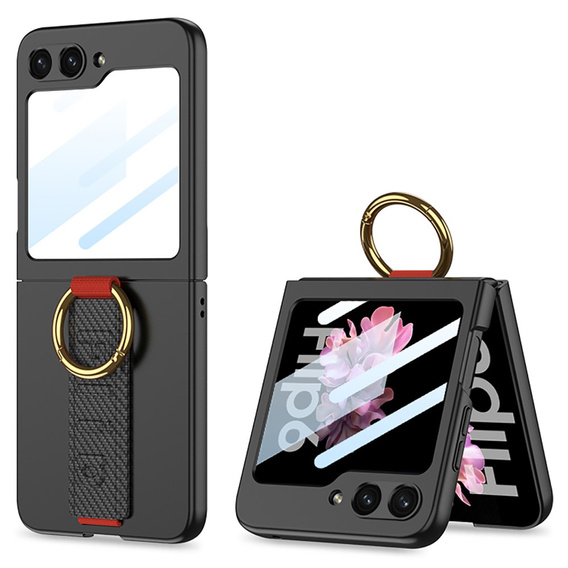 Etui GKK do Samsung Galaxy Z Flip7 FE / Z Flip6, Ring Holder, z paskiem, czarne