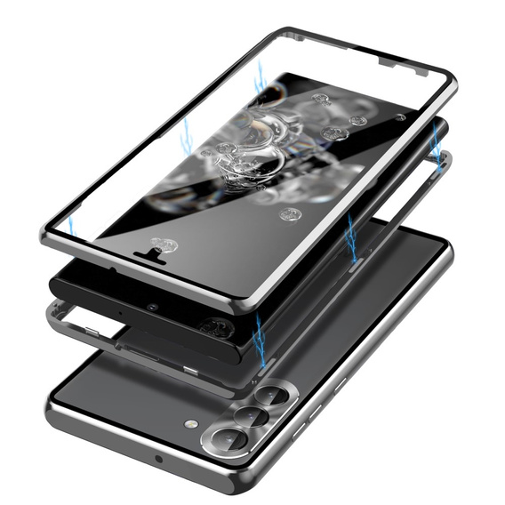 Etui do Samsung Galaxy S23 Plus, Magnetic Dual Glass, srebrne