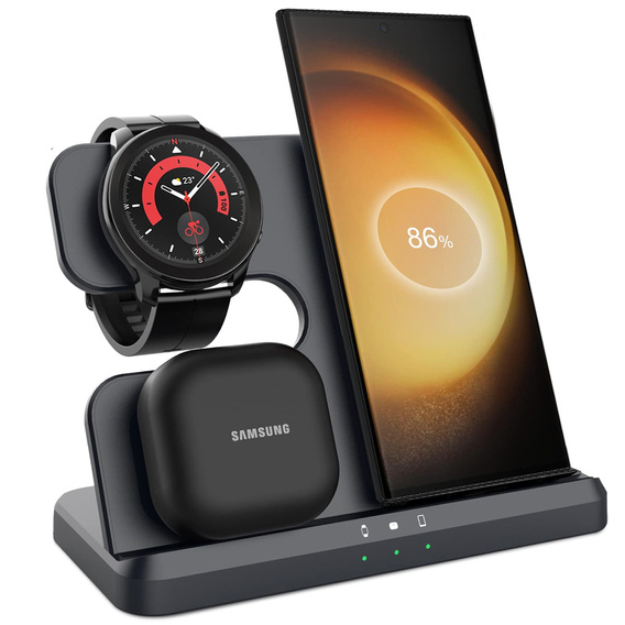 Ładowarka Bezprzewodowa Indukcyjna 3w1 QI Szybka do Samsung S25 S24 S23 Galaxy Watch Buds Stacja czarna