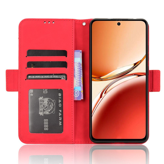 Etui z klapką do Oppo Reno 12FS / 12F, Card Slot, czerwone