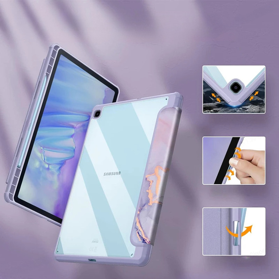 Stylowe etui do Samsung Galaxy Tab S6 Lite 10.4" 2020/2022/2024 – Smartcase Hybrid Marble fioletowe