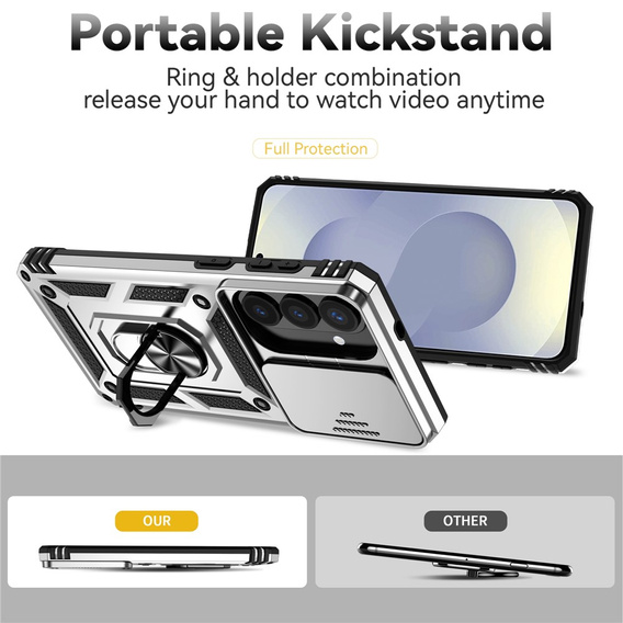 Etui pancerne do Samsung Galaxy S26 Plus, CamShield Slide, srebrne