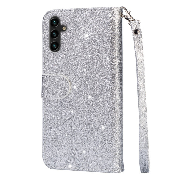 Etui z klapką do Samsung Galaxy A55, Wallet Zipper Pocket Glittery, srebrne