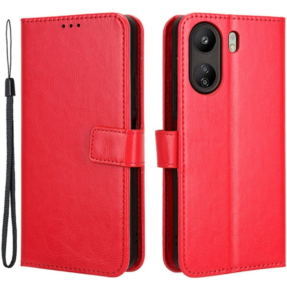 Etui z klapką do Xiaomi Redmi 13C / Poco C65, Crazy Horse Wallet, czerwone