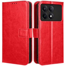 Etui z klapką do Xiaomi Poco F6 Pro, Crazy Horse Wallet, czerwone