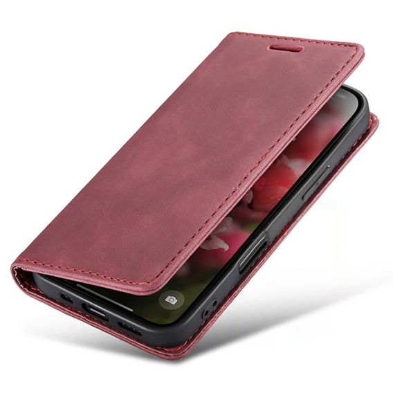 Etui do iPhone 17 Pro Max, ERBORD Vintage portfel z klapką, czerwone