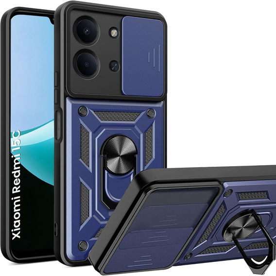 Etui pancerne do Xiaomi Redmi 15C 4G/LTE, CamShield Slide, niebieskie