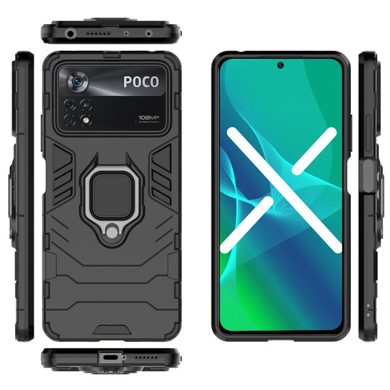 Etui do Xiaomi Poco X4 Pro 5G, Kickstand Ring, czarne