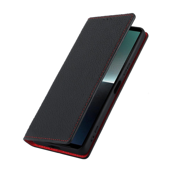 Etui z klapką do Sony Xperia 1 V, Litchi Skin Grain, czarne