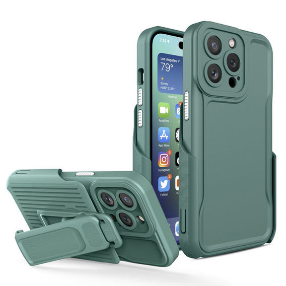 Pancerne Etui Belt Clip do iPhone 14 Pro, z klipsem, zielone