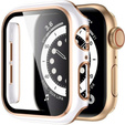 2w1 Etui + Szkło Hartowane do Apple Watch 7/8/9 45mm - Biały / Złoty