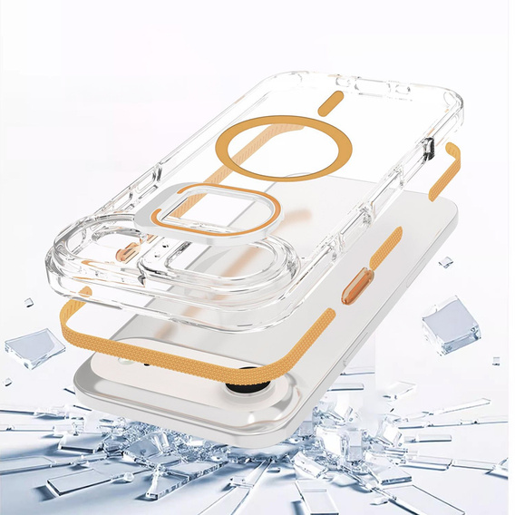 Etui do iPhone Air, do MagSafe, z podstawką, przezroczyste ze złotymi akcentami