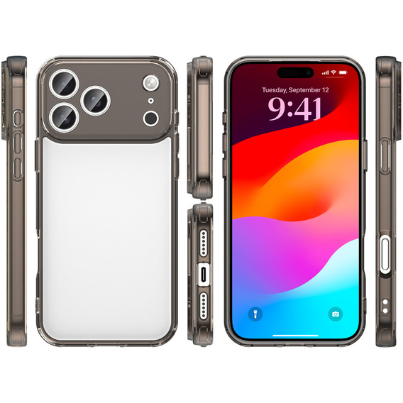 Etui do iPhone 17 Pro Max, silikonowe z twardym tyłem, przydymione czarne