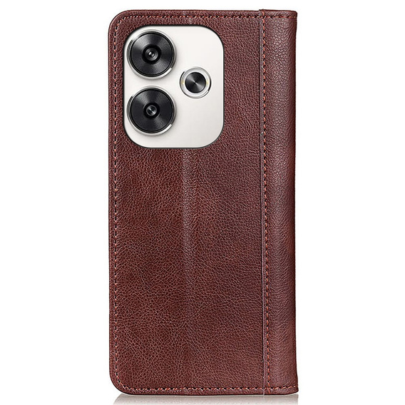 Etui z klapką do Xiaomi Poco F6, Split Leather, brązowe
