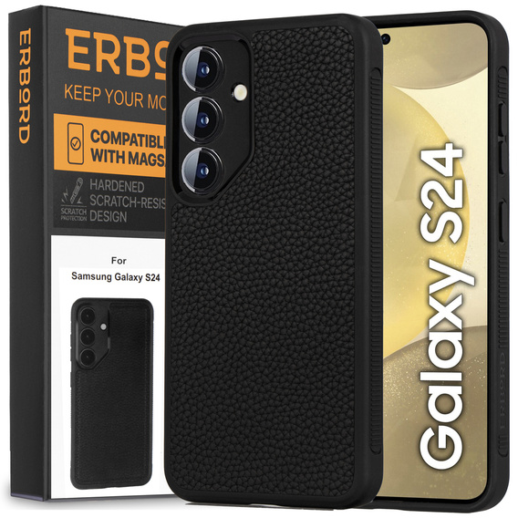 Etui skórzane do Samsung Galaxy S24, ERBORD LeatherGuard, czarne