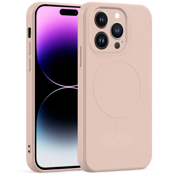 Zestaw Etui Silicone Mag Cover do iPhone 14 Pro Max, różowe + Szkło