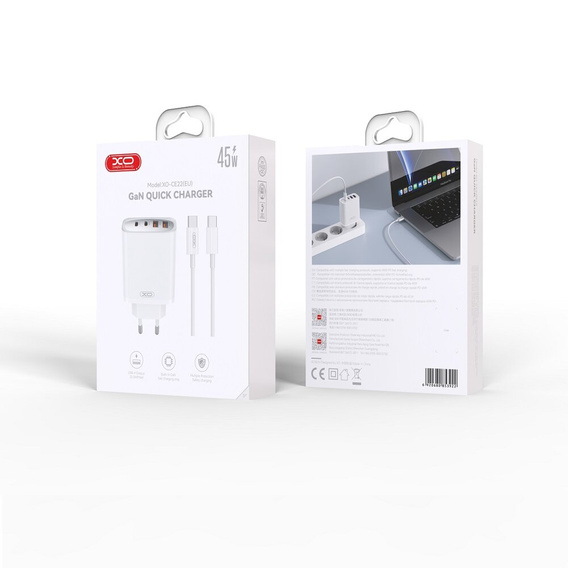 XO CE22 Ładowarka sieciowa, 2x USB-C 2x USB-A, 45W + kabel USB-C do iPhone 16 Pro/Plus/Max