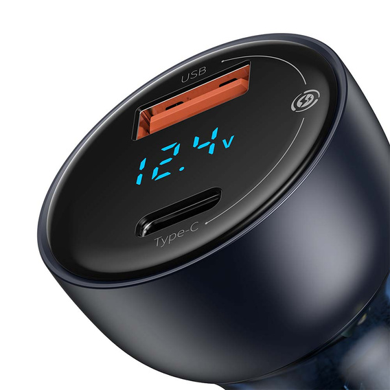 Baseus Particular 3.1 – przezroczysta ładowarka samochodowa 65 W USB-C + USB-A - szara