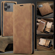 Etui do iPhone 17 Pro Max, ERBORD Vintage portfel z klapką, kawowe