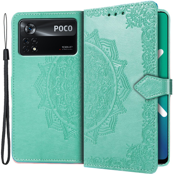 Etui z klapką do Xiaomi Poco X4 Pro 5G, Mandala, zielone