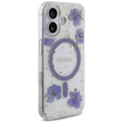 Etui GUESS do iPhone 16, Resin Flowers and Glitter, do MagSafe, fioletowe