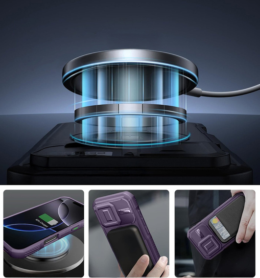 Etui Dexnor MagSafe do iPhone 16 Pro magnetyczne z przesuwaną osłoną aparatu – fioletowe