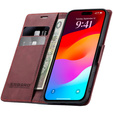 Etui do iPhone 17 Pro Max, ERBORD Vintage portfel z klapką, czerwone