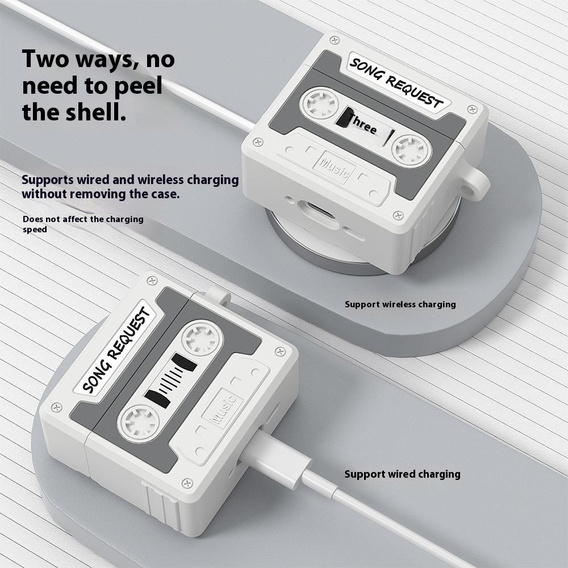 Etui silikonowe na Apple Airpods Pro 3, Kaseta Retro, szare
