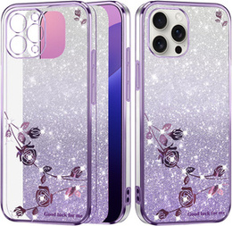 Etui do iPhone 16 Pro, Glitter Flower, fioletowe
