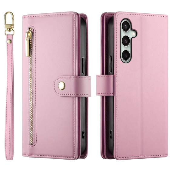 Etui z klapką do Samsung Galaxy S24 FE, Wallet Zipper Pocket, różowe