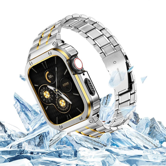 Bransoleta Stalowa z Etui do Apple Watch 7/8/9 45MM, Srebrna / Złota