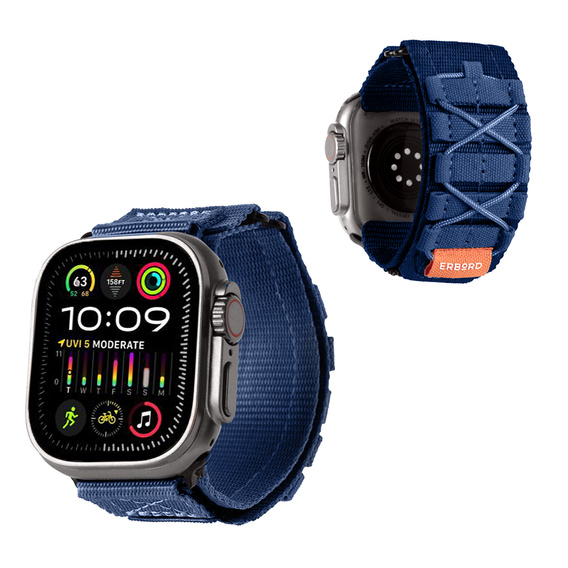Pasek Nylonowy ERBORD Runner do Apple Watch 1/2/3/4/5/6/7/8/9/10/11/SE Ultra 1/2/3 42/44/45/46/49mm, Niebieski
